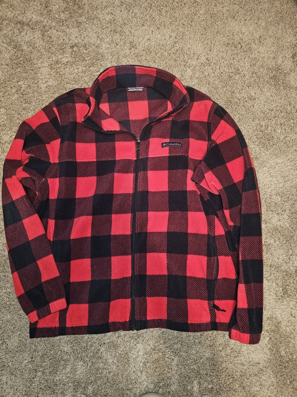 Columbia Red & Black Buffalo Plaid Fleece Zip Jacket